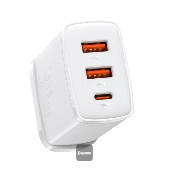 BASEUS Compact Quick Charger 2U+C Three Ports 30W Travel Power