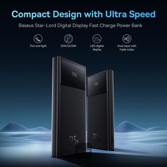 Baseus Star-Lord Digital Display Fast Charge Power Bank 10000mAh 22.5W Black, With Simple Series Charging Cable