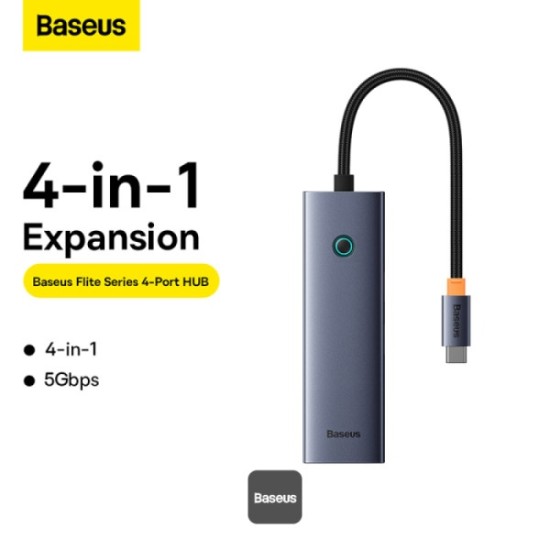 Baseus UltraJoy Series 4-in-1 USB-C Hub To USB 3.0 Extention (Grey)