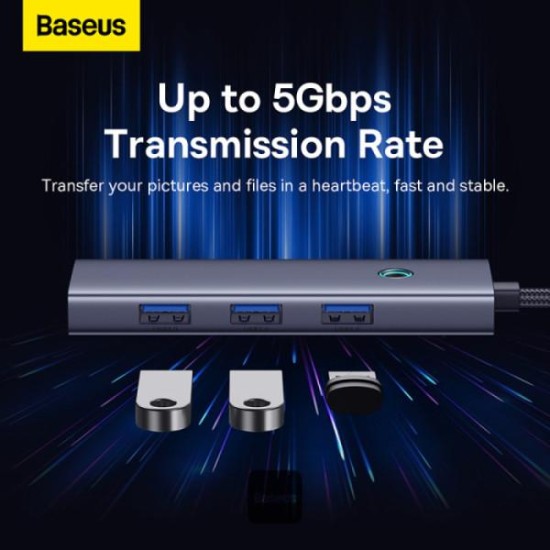 Baseus UltraJoy Series 4-in-1 USB-C Hub To USB 3.0 Extention (Grey)