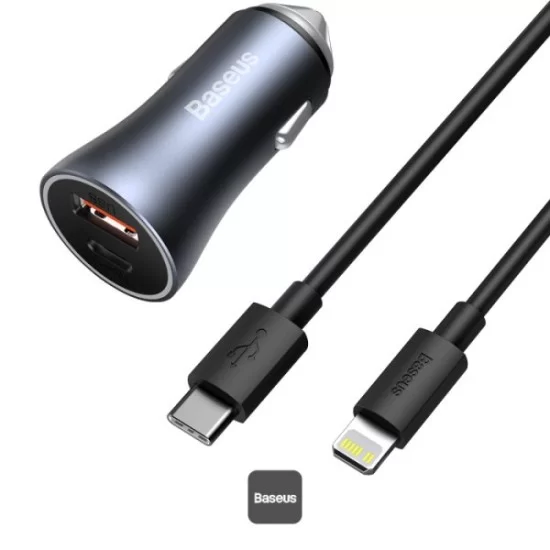 Baseus Golden Contactor Pro Dual Quick Charge Car Charger (Grey)