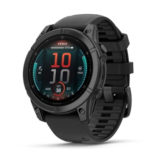 Garmin Fenix® E – 47 mm, AMOLED Slate Grey Steel with Black Silicone Band