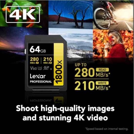 Lexar® Professional 1800x SDXC™ UHS-II Card GOLD Series (64GB)