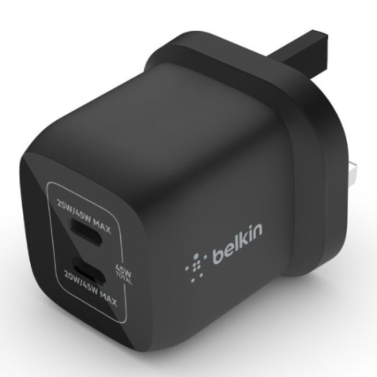Belkin BoostCharge Pro Dual USB-C GaN Wall Charger with PPS (45W)