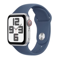 Apple Watch SE GPS + Cellular, Denim Sport Band, 44mm Retina LTPO OLED Display, Silver Aluminium Case (M/L)