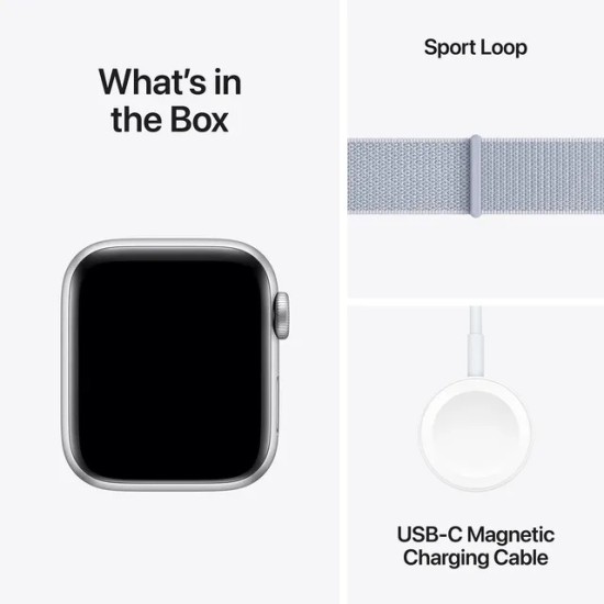 Apple Watch SE GPS + Cellular, Blue Cloud Sport Loop, 44mm Retina LTPO OLED Display, Silver Aluminium Case
