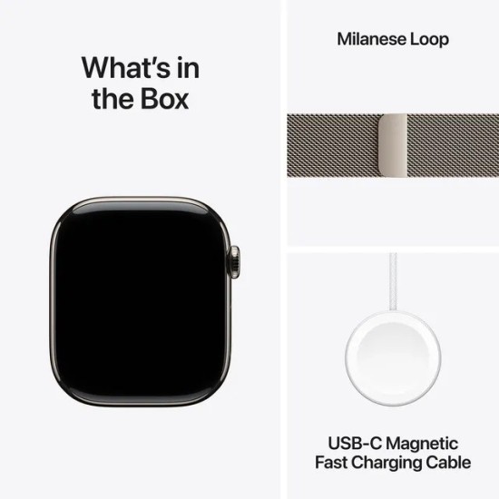 Apple Watch Series 10 GPS + Cellular, Natural Milanese Loop, 42mm Retina OLED Display, Natural Titanium Case
