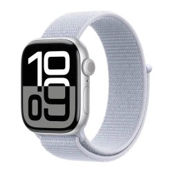 Apple Watch Series 10 GPS + Cellular, Blue Cloud Sport Loop, 42mm Retina OLED Display, Silver Aluminium Case