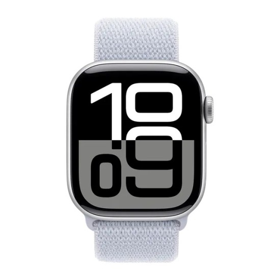 Apple Watch Series 10 GPS + Cellular, Blue Cloud Sport Loop, 42mm Retina OLED Display, Silver Aluminium Case