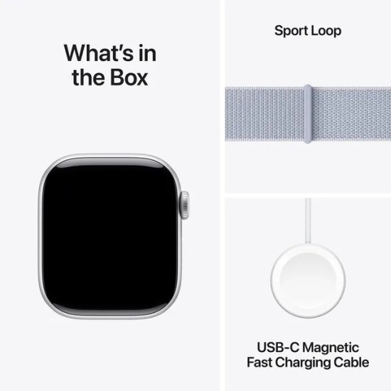 Apple Watch Series 10 GPS + Cellular, Blue Cloud Sport Loop, 42mm Retina OLED Display, Silver Aluminium Case