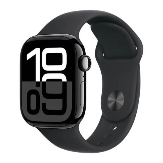 Apple Watch Series 10 GPS, Black Sport Band, 46mm Retina OLED Display, Jet Black Aluminium Case (M/L)