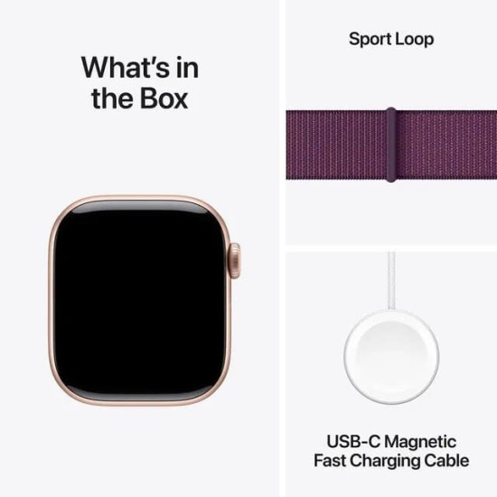 Apple Watch Series 10 GPS + Cellular, Plum Sport Loop, 46mm Retina OLED Display, Rose Gold Aluminium Case
