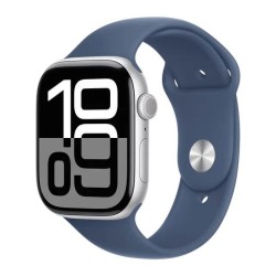 Apple Watch Series 10 GPS, Denim Sport Band, 46mm Retina OLED Display, Silver Aluminium Case (M/L)