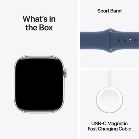 Apple Watch Series 10 GPS + Cellular, Denim Sport Band, 42mm Retina OLED Display, Silver Aluminium Case (M/L)