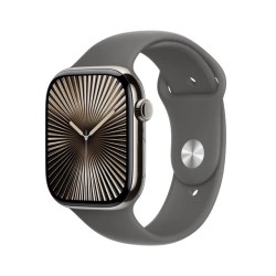 Apple Watch Series 10 GPS + Cellular, Stone Grey Sport Band, 42mm Retina OLED Display, Natural Titanium Case (M/L)