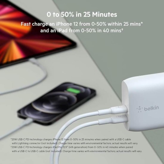 Belkin BoostCharge Dual USB-C PD Wall Charger 40W