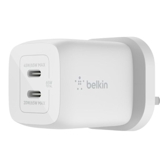 Belkin BoostCharge Pro Dual USB-C GaN Wall Charger with PPS (65W)