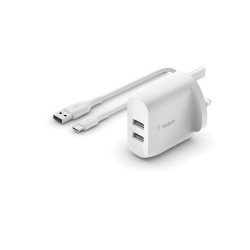 Belkin BoostCharge Dual USB-A Wall Charger 24W + USB-A to USB-C cable