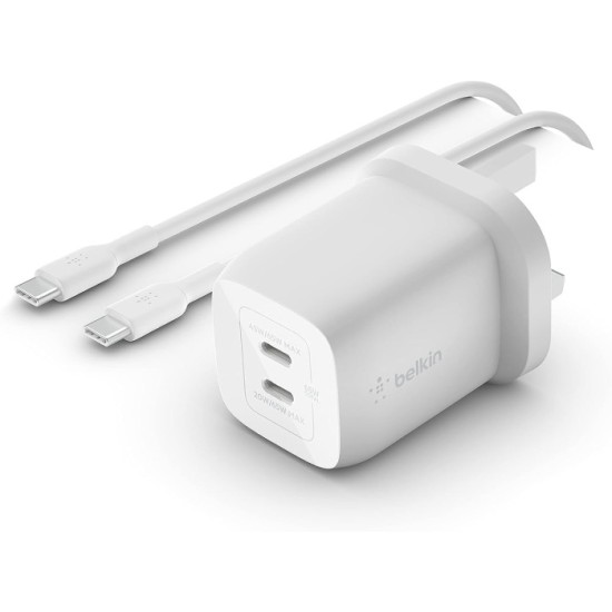 BoostCharge Pro Dual USB-C® GaN Wall Charger with PPS 65W + USB-C to USB-C Cable