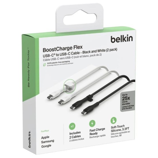Belkin BoostCharge Flex USB-C to USB-C Cable 60W (3.3ft) (2pack) (Black/White)