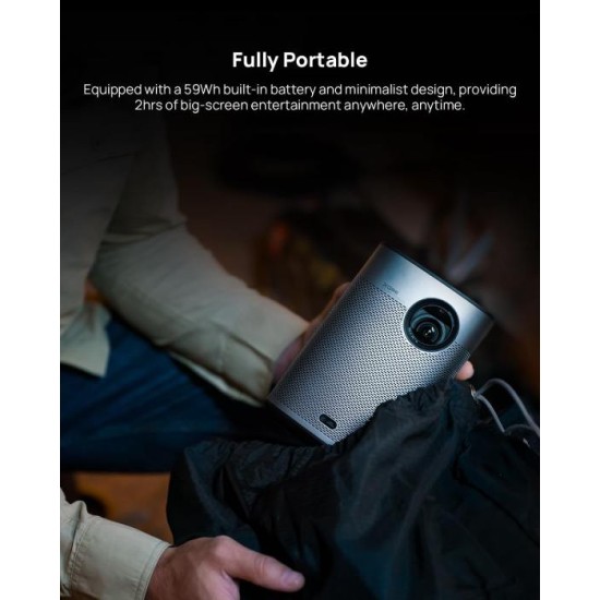 XGimi Halo+ Full HD Long Throw Portable Projector, 700 ISO Lumens, Up to 200 Inch Screen Size, 2x 5W Harman/Kardon Speakers, Built-in 2.5Hrs Battery, for Home/Office/Camping/Travel - Space Grey