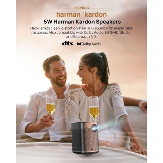 XGimi Halo+ Full HD Long Throw Portable Projector, 700 ISO Lumens, Up to 200 Inch Screen Size, 2x 5W Harman/Kardon Speakers, Built-in 2.5Hrs Battery, for Home/Office/Camping/Travel - Space Grey