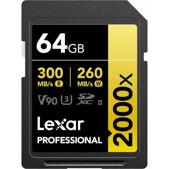 Lexar® Professional 2000x SDHC™/SDXC™ UHS-II Card GOLD Series (64GB)