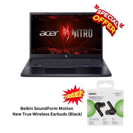 Acer Nitro ANV15-51-55UT, Intel® Core™ i5-13420H, 16GB RAM, 512GB SSD, GeForce RTX 2050, Windows 11 Home, 15.6 inch, 144Hz FHD Display (Black), Backlit Keyboard