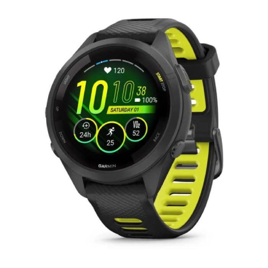 Garmin Forerunner® 265S Black Bezel and Case with Black/Amp Yellow Silicone Band [42mm]