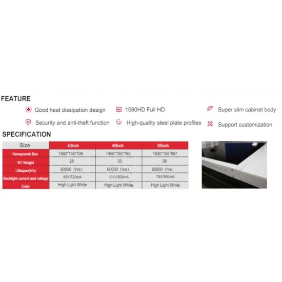 49 inch" Super Slim Window Celing Double-Side LCD Digital Signage