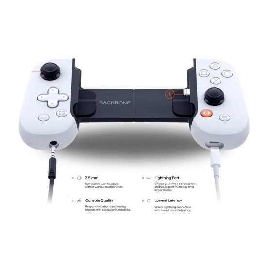 Backbone One Mobile Gaming Controller, For iPhone / PlayStation Edition, Compact Design, Low Latency Connection, 3.5mm Headphone Jack, White