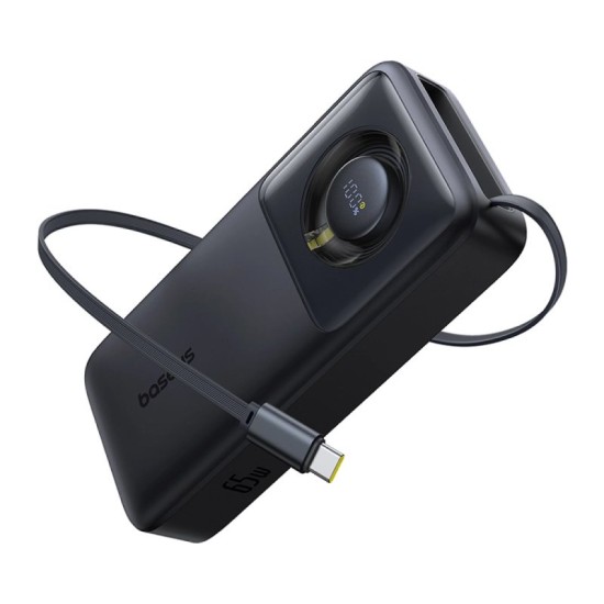 Baseus Free2Pull 20000mAh 65W Power Bank with Retractable USB-C Cable (Black)