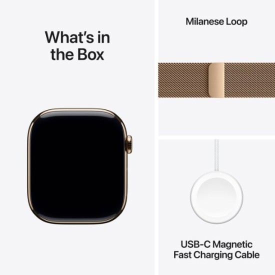 Apple Watch Series 10 GPS + Cellular, Gold Milanese Loop, 46mm Retina LTPO3 OLED Display, Gold Titanium Case (M/L)