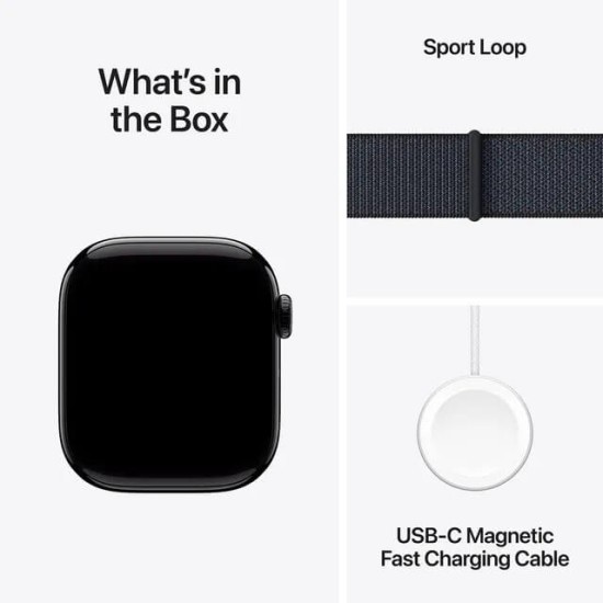 Apple Watch Series 10 GPS, Ink Sport Loop, 46mm Retina OLED Display, Jet Black Aluminium Case