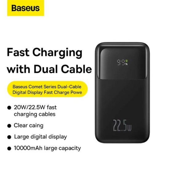 Baseus Comet Series Dual-Cable 10000mAh Digital Display Fast Charging Power Bank (22.5W)