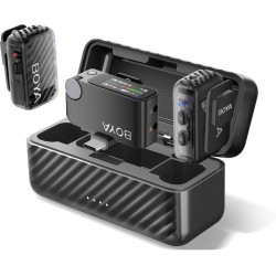 BOYA BOYAMIC 2 Wireless Lavalier Microphone, 32-bit Float & AI Noise Cancellation, AMOLED Touchscreen, App Control, 54h Battery with Charging Case for iPhone/Android/PC/Camera