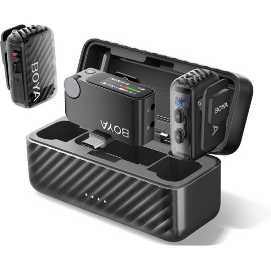 BOYA BOYAMIC 2 Wireless Lavalier Microphone, 32-bit Float & AI Noise Cancellation, AMOLED Touchscreen, App Control, 54h Battery with Charging Case for iPhone/Android/PC/Camera