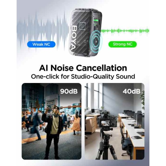 BOYA BOYAMIC 2 Wireless Lavalier Microphone, 32-bit Float & AI Noise Cancellation, AMOLED Touchscreen, App Control, 54h Battery with Charging Case for iPhone/Android/PC/Camera