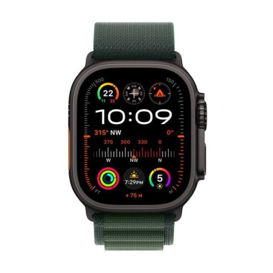 Apple Watch Ultra 2 GPS + Cellular, Dark Green Alpine Loop, 49mm Display, Black Titanium Case (M)