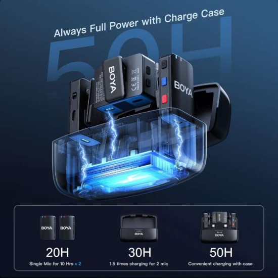 Boya BOYAMIC Professional Wireless Lavalier Microphone For Iphone Android Camera with 8GB-Onboard Recording Up to 15H 300M Transmission for Cameras Mixers for Live Streaming Vlogging Interview Recording