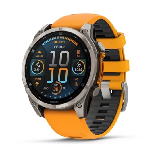 Garmin Fenix® 8 – 47 mm, AMOLED Sapphire, Titanium with Spark Orange/Graphite Silicone Band