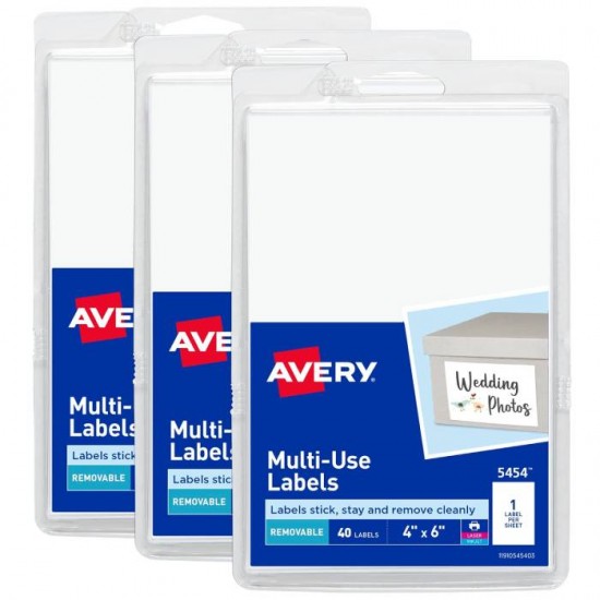 Avery Removable Labels, 4" x 6" Blank Labels, Laser/Inkjet Printable Labels, 40 Labels per Pack (5454)