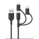 Anker Powerline II USB A To 3 In 1 Charging Cable Black 4.8, Part Number: AN.A8436H12.BK