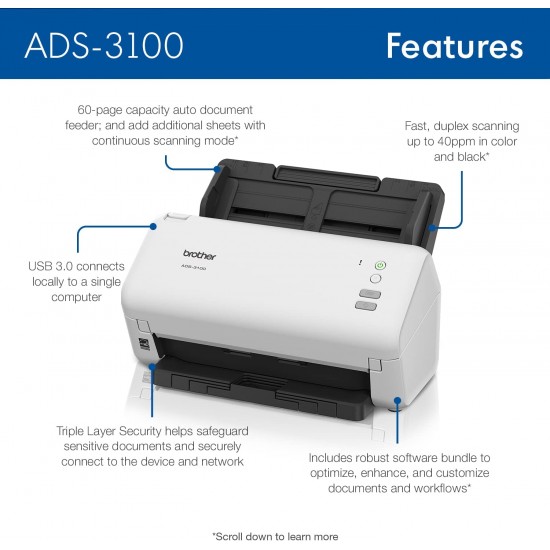 Brother Scanner ADS-3100 Desktop Document Scanner