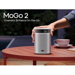 XGimi MoGo 2 HD Long Throw Portable Projector, 400 ISO Lumens, Up to 200 inch Screen Size, 2x 8W Dolby Audio Speakers, Androidtv, Powerbank Supported, for Home/Office/Camping/Travel - Silver