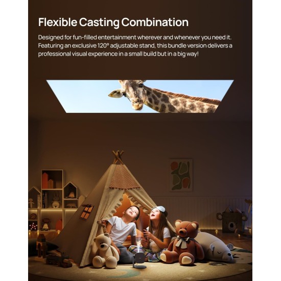 XGimi MoGo 2 HD Long Throw Portable Projector, 400 ISO Lumens, Up to 200 inch Screen Size, 2x 8W Dolby Audio Speakers, Androidtv, Powerbank Supported, for Home/Office/Camping/Travel - Silver