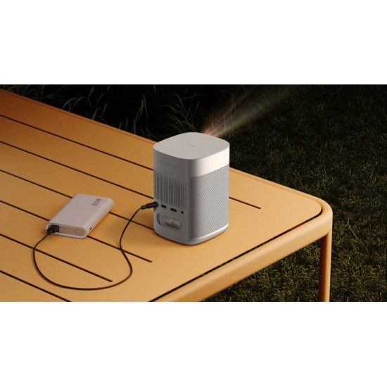 XGimi MoGo 2 HD Long Throw Portable Projector, 400 ISO Lumens, Up to 200 inch Screen Size, 2x 8W Dolby Audio Speakers, Androidtv, Powerbank Supported, for Home/Office/Camping/Travel - Silver