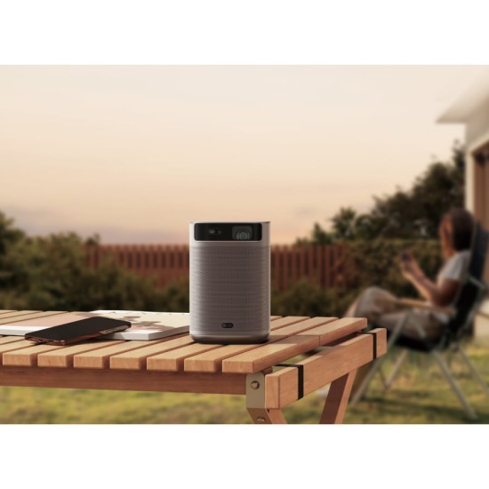 XGimi MoGo 2 HD Long Throw Portable Projector, 400 ISO Lumens, Up to 200 inch Screen Size, 2x 8W Dolby Audio Speakers, Androidtv, Powerbank Supported, for Home/Office/Camping/Travel - Silver