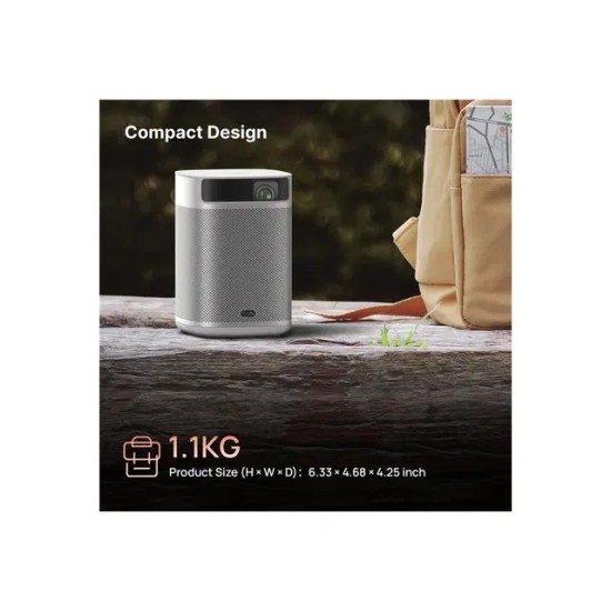 XGimi MoGo 2 HD Long Throw Portable Projector, 400 ISO Lumens, Up to 200 inch Screen Size, 2x 8W Dolby Audio Speakers, Androidtv, Powerbank Supported, for Home/Office/Camping/Travel - Silver