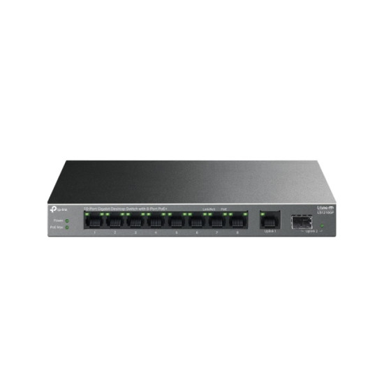 TP-Link LiteWave 10-Port Gigabit PoE+ Switch – 8× PoE+ / 1× Gigabit SFP / 61W PoE Budget / Fanless – [LS1210GP]